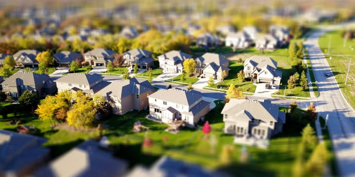 drone image of a suburban neighborhood